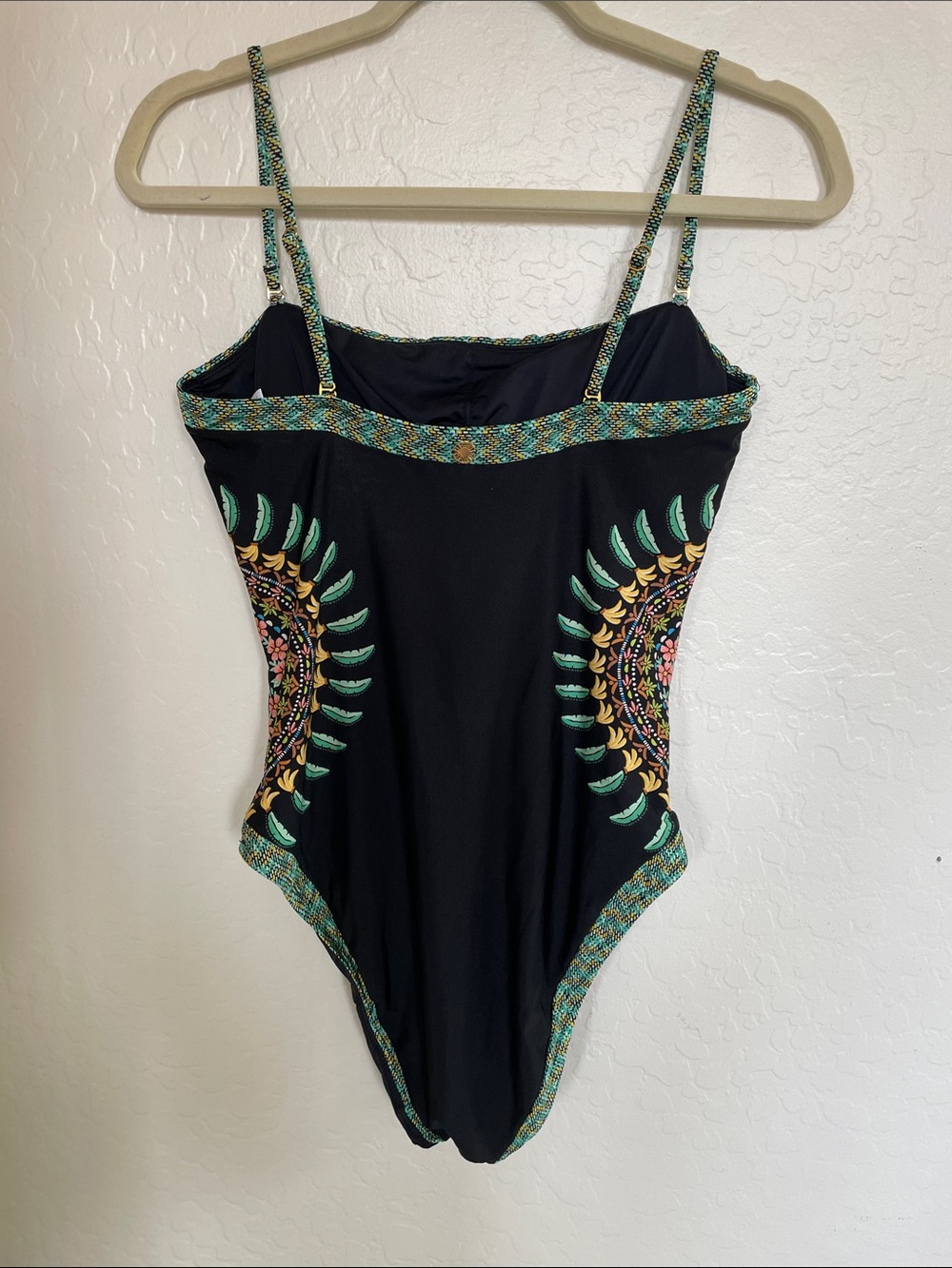 Black Tropical Palm One-Piece Swimsuit - Picture 2 of 3